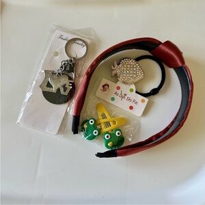 Red Kids Headband with Keychain and hair ties Set